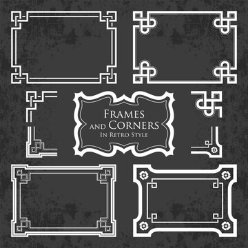 Frames and corners on chalkboard background