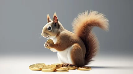 Fotobehang A squirrel holds a gold coin in its paws © Crazy Dark Queen