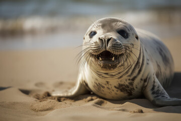 Laughing Baby Seal on the Beach