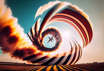 air show with airplane doing loop acrobatics and smoke. generative ai - obrazy, fototapety, plakaty