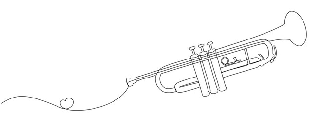 Fototapeta na wymiar Continuous one line drawing of trumpet music instrument on white background. Vector illustration 