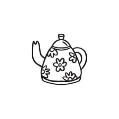 drawing of line teapot, herbal tea. Tea time