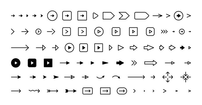 small simple arrow set. Vector isolated minimal arrow symbol. Tiny arrows PNG no background