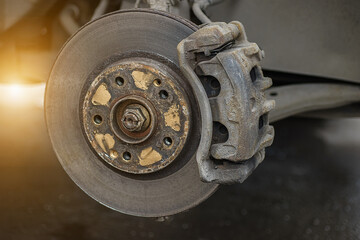 brake disc, caliper, pad hoses, and levers of the front let down the car