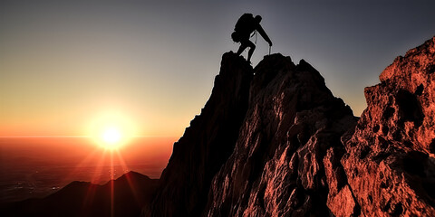 Daringly scaling the highest peak, a climber is met with treacherous terrain and a thrilling sense of accomplishment - generative ai.