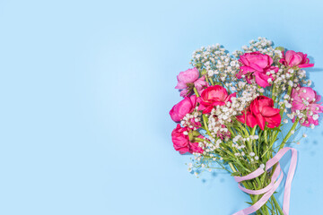 Background with flowers bouquet and gift
