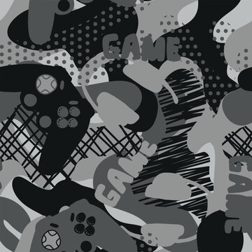 Seamless pattern with camouflage joystick.  Background for textile, fabric, stationery, clothes, accessories and other designs.