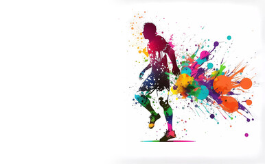 Obraz na płótnie Canvas Football. Football game. Splash of colors. The man plays football. Banner. Generative AI