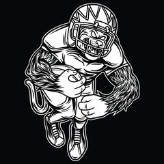 Bulldog Mascot American Football Black and White Illustration