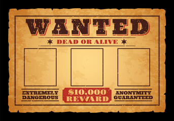 Western wanted banner with reward vintage poster