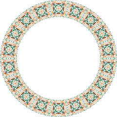 Decorative round frame with floral pattern on white background. Vector illustration.