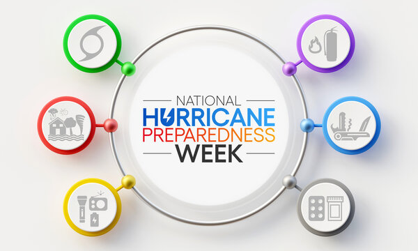 Hurricane preparedness week is observed every year in May. is a effort to inform the public about hurricane hazards and to disseminate knowledge which can be used to prepare and take action. 3D Render
