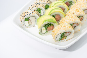 delicious sushi with varieties of ingredients