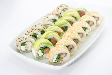 delicious sushi with varieties of ingredients