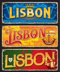 Lisbon travel stickers, plates, Portugal heraldry