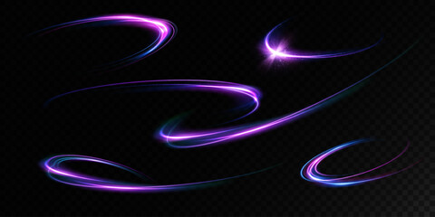 Abstract light lines of movement and speed in neon color. Light everyday glowing effect. semicircular wave, light trail curve swirl, optical fiber incandescent.