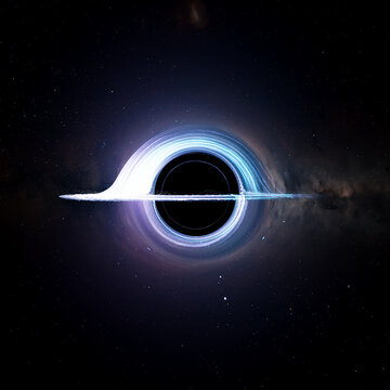 A massive black hole seen from planet surface absorbs rocks and nearest stars.