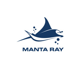 Manta ray animal, skate or stingray fish symbol