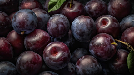 Fototapeta premium plums on the table created with Generative AI technology