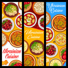 Ukrainian cuisine meals banners, restaurant dishes