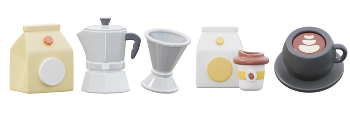 Jigger, Latte, Milk & Coffee, Milk, Moka Pot isolated transparans background