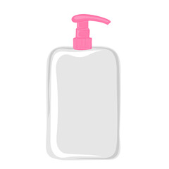 Dispenser bottle. Cosmetic packaging with pump for shampoo, shave foam or body shower gel. Liquid soap container for sanitary. Hand drawn vector illustration