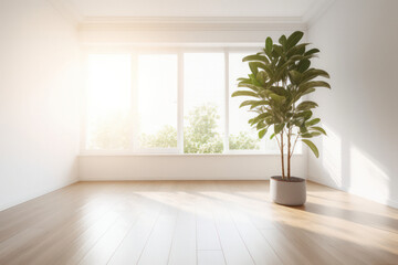 Fototapeta na wymiar Minimalist White Room with Plant