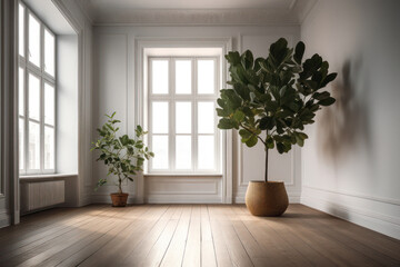 Minimalist White Room with Plant