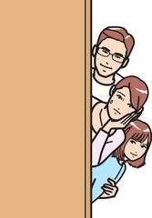 覗く家族、頬杖のママ