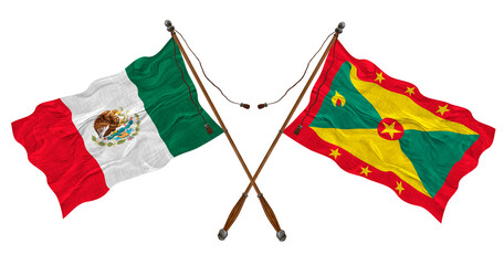 National flag of Grenada  and Mexico. Background for designers