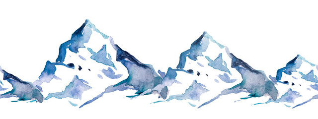 Hand painted Watercolor bright pattern with abstract mountains