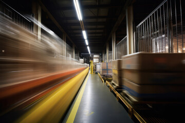 Dynamic Logistics Warehouse Interior with Motion Blur