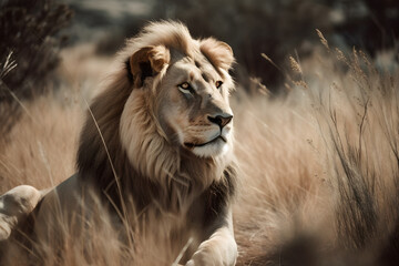 Obraz premium Majestic Lion in their Natural Habitat. Generative AI