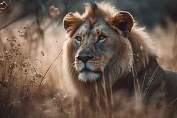 Majestic Lion in their Natural Habitat. Generative AI