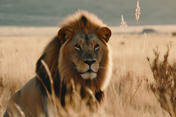 Fototapeta na wymiar Majestic Lion in their Natural Habitat. Generative AI