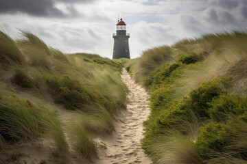 Fototapeta na wymiar Path to the Lighthouse Through Dunes