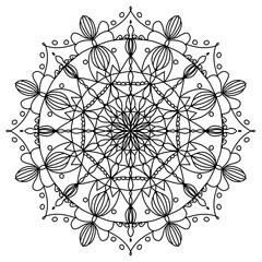 mandala pattern.Coloring book illustration.Abstract geometric floral outline.Beautiful striped flowers.Adult meditation illustration.Madala icon pattern.Oriental orn abstract floral background