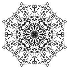 floral mandala pattern.Coloring book illustration.Abstract geometric floral outline.Beautiful striped flowers.Adult meditation illustration.Madala icon pattern.Oriental orn abstract floral background