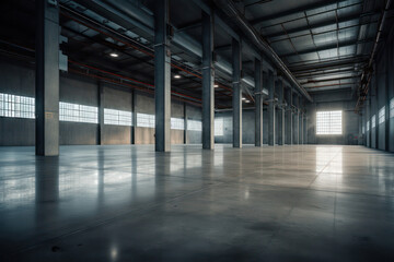 Impressive Empty Warehouse in Logistic Center..