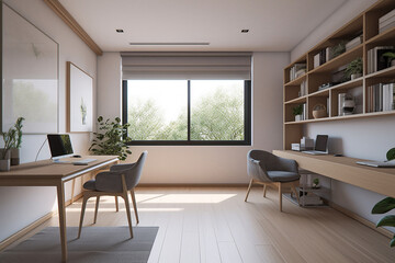 Interior design - modern and minimalist home office. Illustration. Generative AI