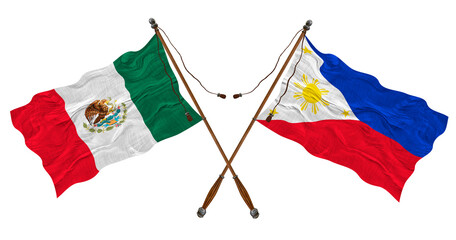 National flag of Philippines and Mexico. Background for designers