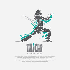 Silhouette of person with tai chi gesture position vector drawing.Suitable for martial arts logo and illustration