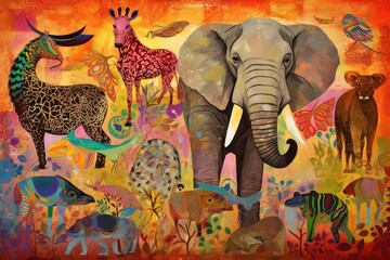 collage art of african animals, ai generated