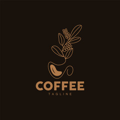 Coffee Logo, Coffee Tree Design, Cafe Drink Vector, Icon Brand Illustration Symbol