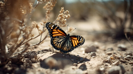 Fototapeta na wymiar Monarch's Desert Journey. Generative AI