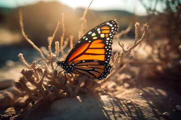 Obraz premium The Monarch Butterfly in the Desert. Generative AI
