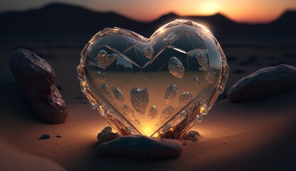 CINEMATIC HEART OUT OF GLASS IN DESERT 02