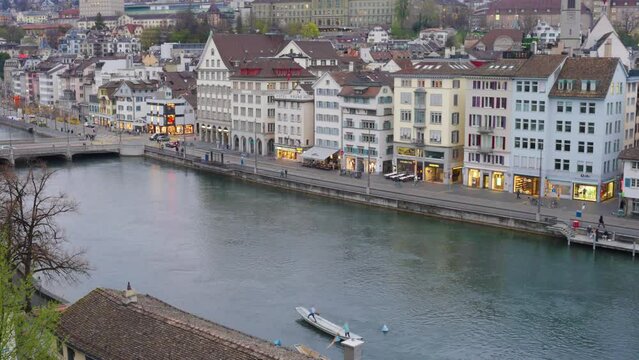Aerial View of Limmat River and Rudolf Brun Bridge from Lindenhof Hill
