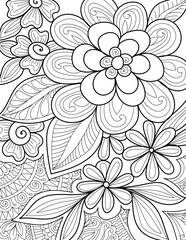 Decorative detailed mehndi design style floral coloring book page illustration