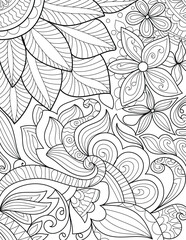 Decorative detailed mehndi design style floral coloring book page illustration
